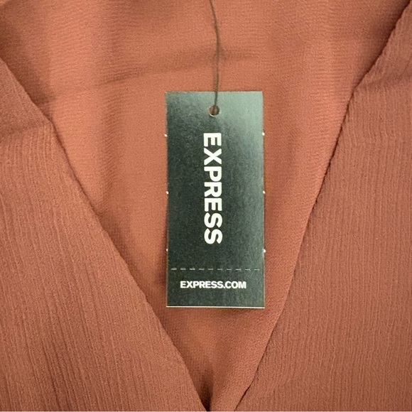 Express Womens Top Size XS V-Neck Faux Wrap Tie Waist Long Sleeves Lined NWT $54 - Picture 14 of 16